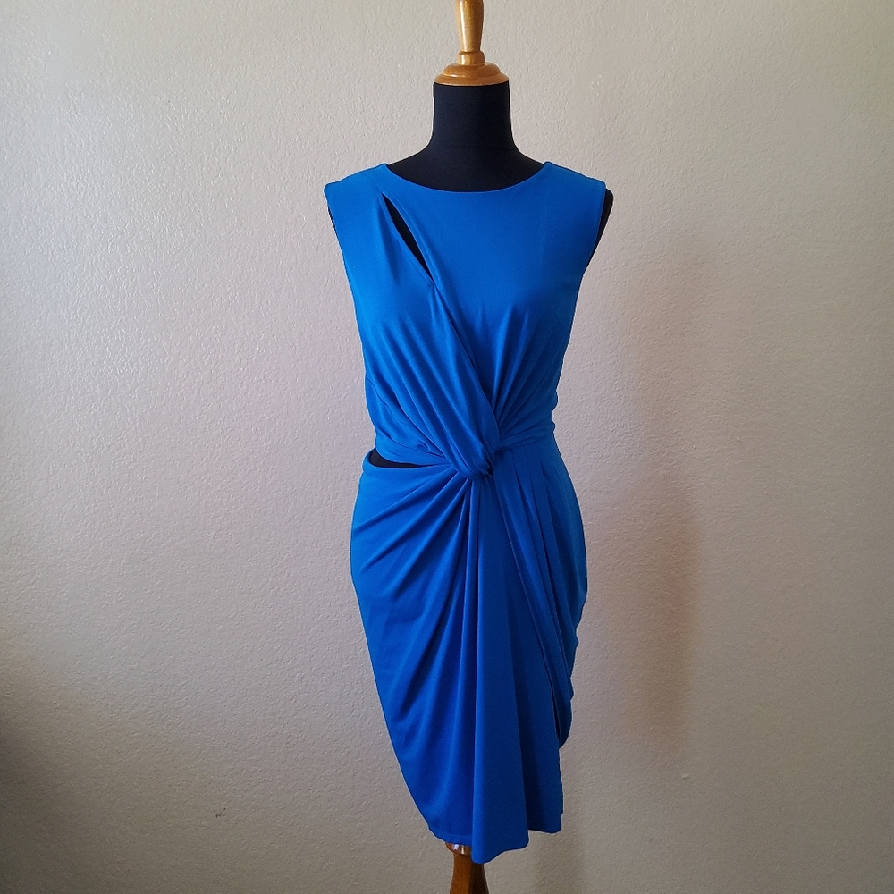Gabrielle Union Draped Ruched Cutout Dress Size M Blue New